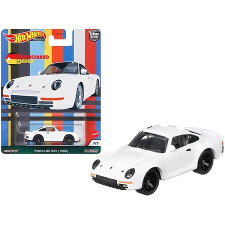 HOT WHEELS 2.75 in. White Deutschland Design Series Diecast Model Car for 1986 Porsche 959 GRJ70